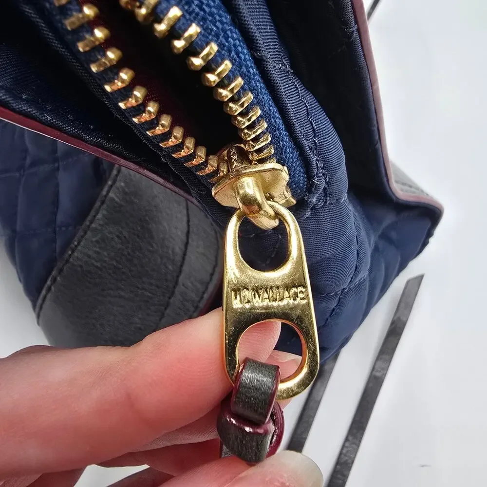 MZ Wallace New‎ York navy blue quilted leather trim purse gold chain handbag